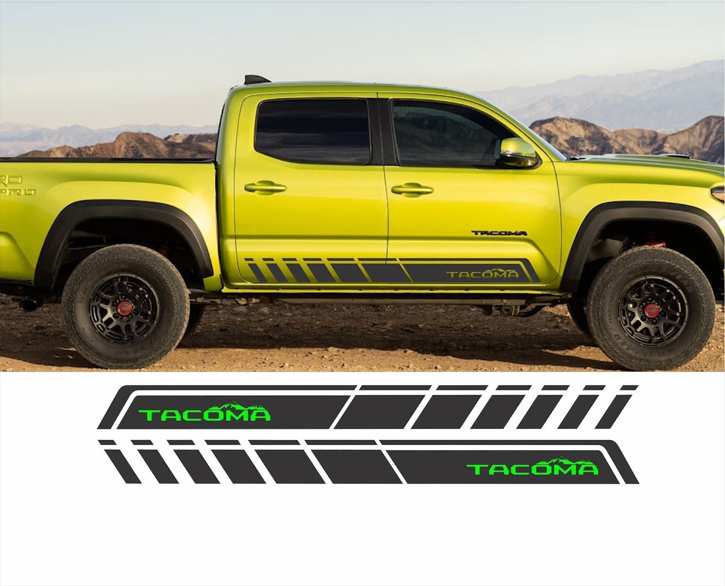 Toyota Tacoma Wild Mountains ROCKER PANEL Vinyl Decal Sticker Graphics Kit, Tacoma door decal
