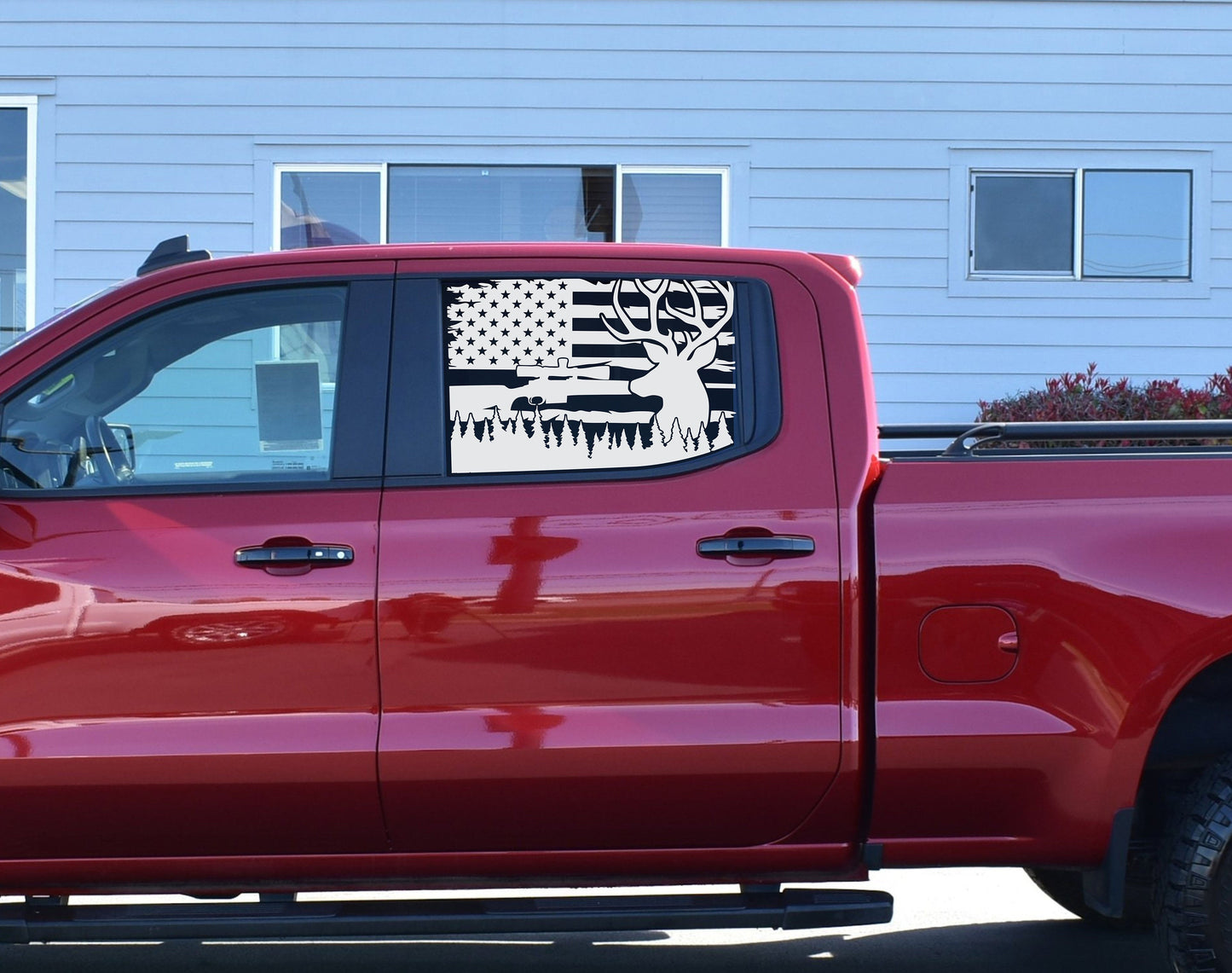 American Hunting Deer Flag Side Window Decals for Chevy Silverado Crew Cab 2019-2023