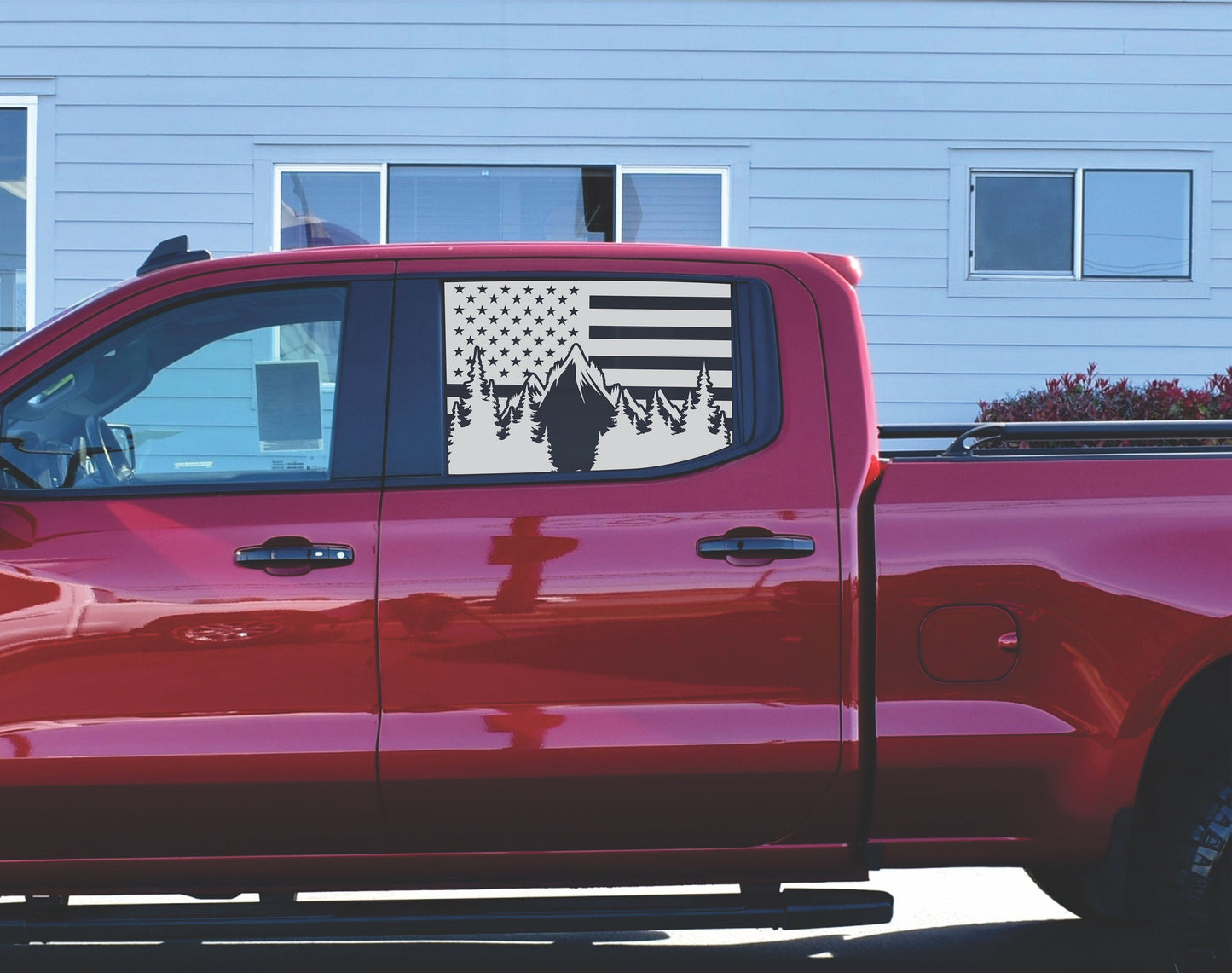 American Mountain Flag Side Window Decals for Chevy Silverado Crew Cab 2019-2024