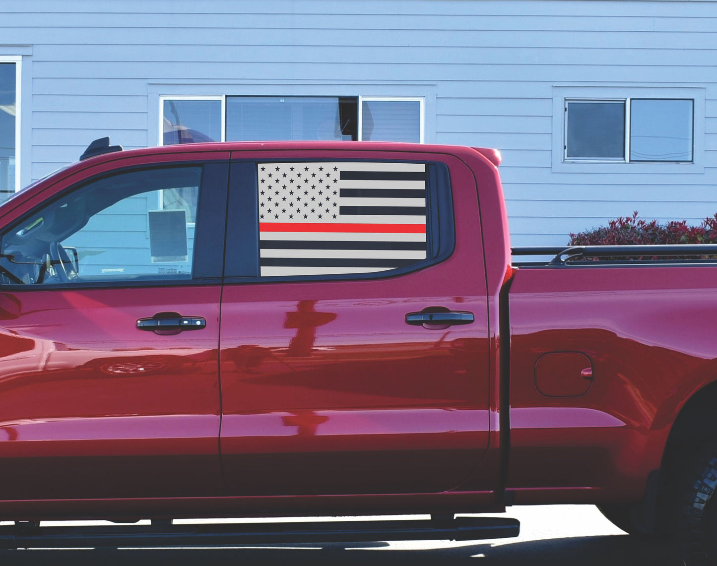 American Red Line Flag Side Window Decals for Chevy Silverado Crew Cab 2019-2024 in Matte Black Vinyl
